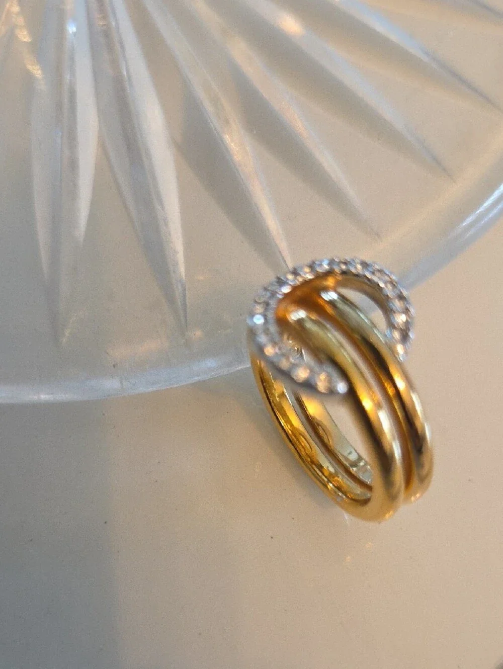 Gold and Silver Knot Ring with Crystal Accents - Women Jewelry